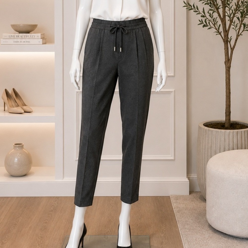 Sandro Womens Trousers Charcoal Gray Elastic Drawstring Wool Blend Size 38